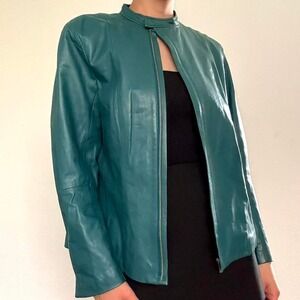 Vintage Emanuel Ungaro Blue Leather Jacket
